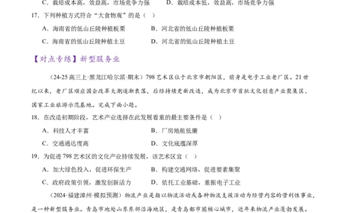 微专题农业技术、市场竞争力、新型服务业（练习）（原卷版）_2025年新高考资料_二轮复习_01高考语文等多个文件_上好课2025年高考地理二轮复习讲练测（新高考通用）