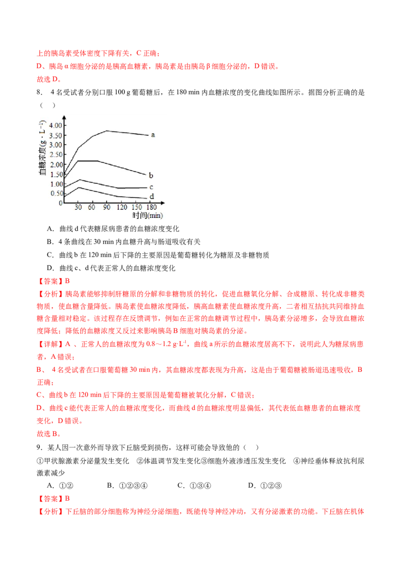 第28讲神经调节和体液调节的关系（练习）（解析版）_2024年新高考资料_1.2024一轮复习_2024年高考生物一轮复习讲练测（新教材新高考）
