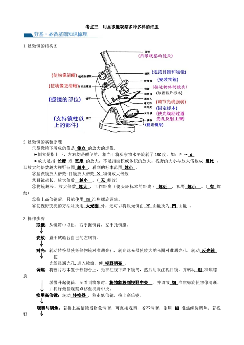 第1讲走近细胞（讲义）（教师版）_2024年新高考资料_1.2024一轮复习_2024年高考生物一轮复习讲练测（新教材新高考）