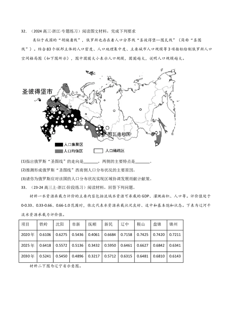 重难点07人口与地理环境（浙江专用）（原卷版）_2025年新高考资料_二轮复习_2025年高三地理高考二轮复习专项提升（新高考通用）3405802_重点&middot;难点&middot;热点专练（分地区）_浙江专用