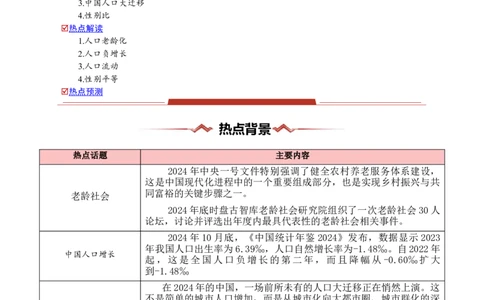 热点01人口热点问题（解析版）_2025年新高考资料_二轮复习_2025年高三地理高考二轮复习专项提升（新高考通用）3405802_重点&middot;难点&middot;热点专练（分地区）_浙江专用