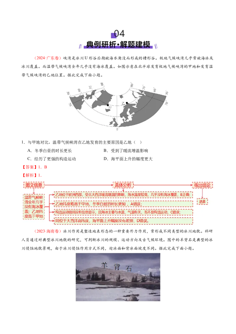 微专题冰川地貌（讲义）（解析版）_2025年新高考资料_二轮复习_2025年高三地理高考二轮复习专项提升（新高考通用）3405802_二轮讲义