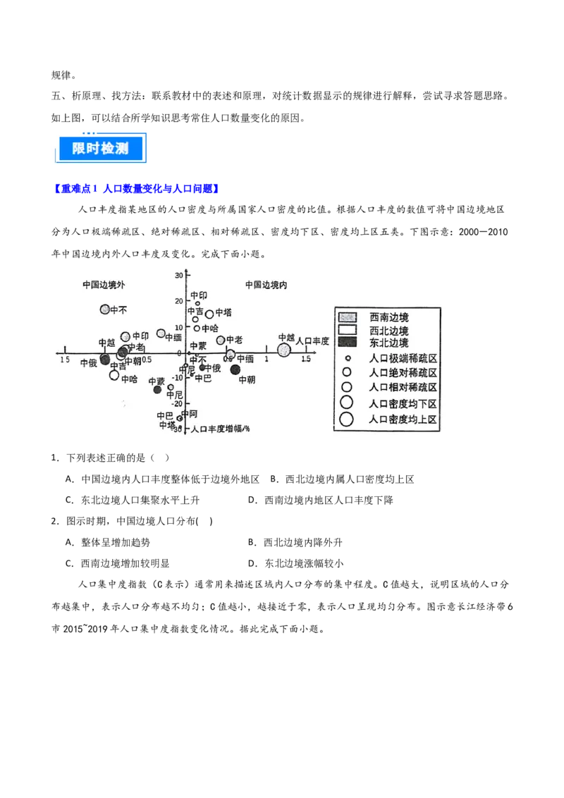 重难点10人口（原卷版）_2025年新高考资料_二轮复习_2025年高三地理高考二轮复习专项提升（新高考通用）3405802_重点&middot;难点&middot;热点专练（分地区）