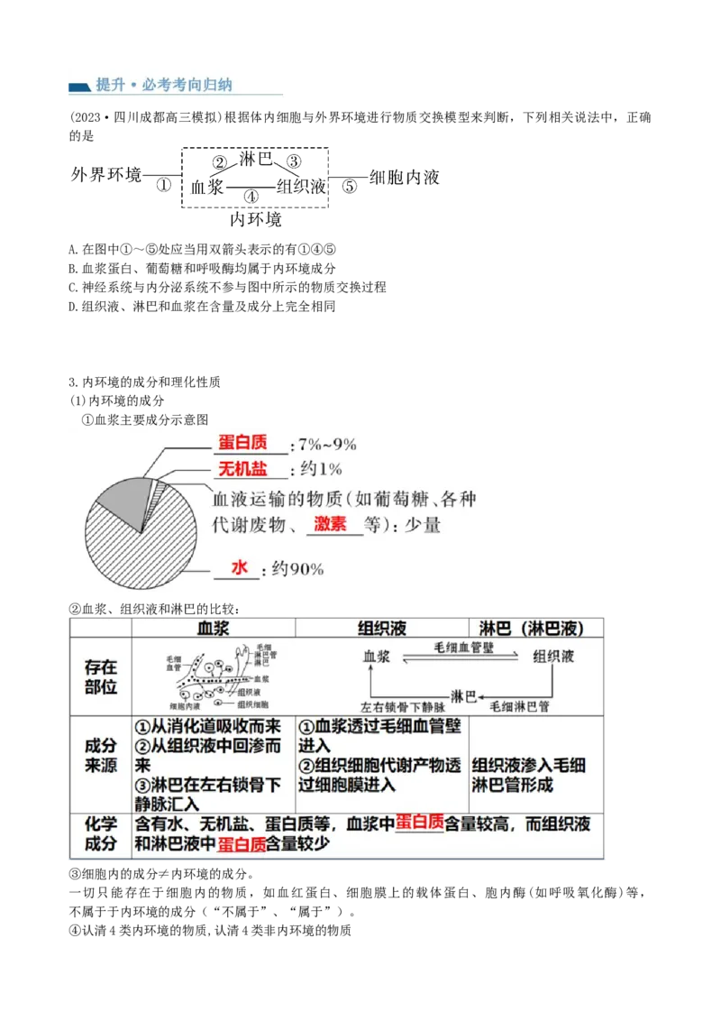 第25讲内环境与稳态（讲义）（学生版）_2024年新高考资料_1.2024一轮复习_2024年高考生物一轮复习讲练测（新教材新高考）