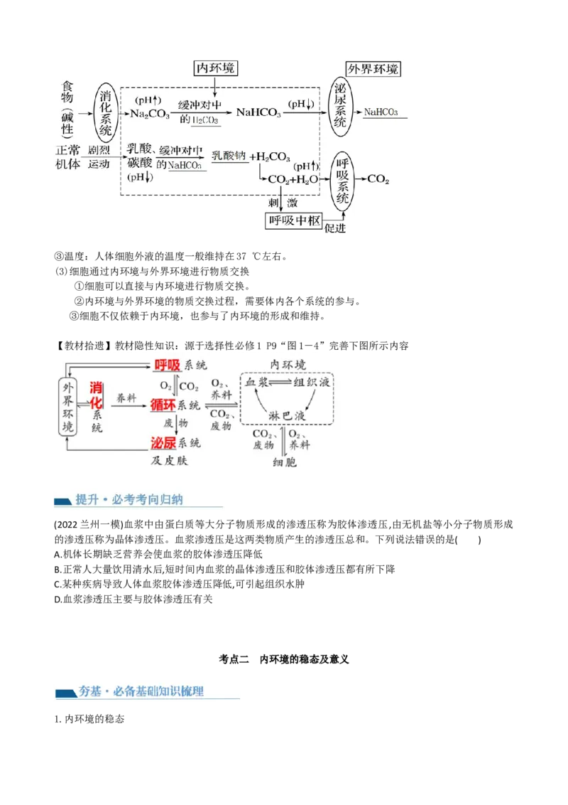 第25讲内环境与稳态（讲义）（学生版）_2024年新高考资料_1.2024一轮复习_2024年高考生物一轮复习讲练测（新教材新高考）