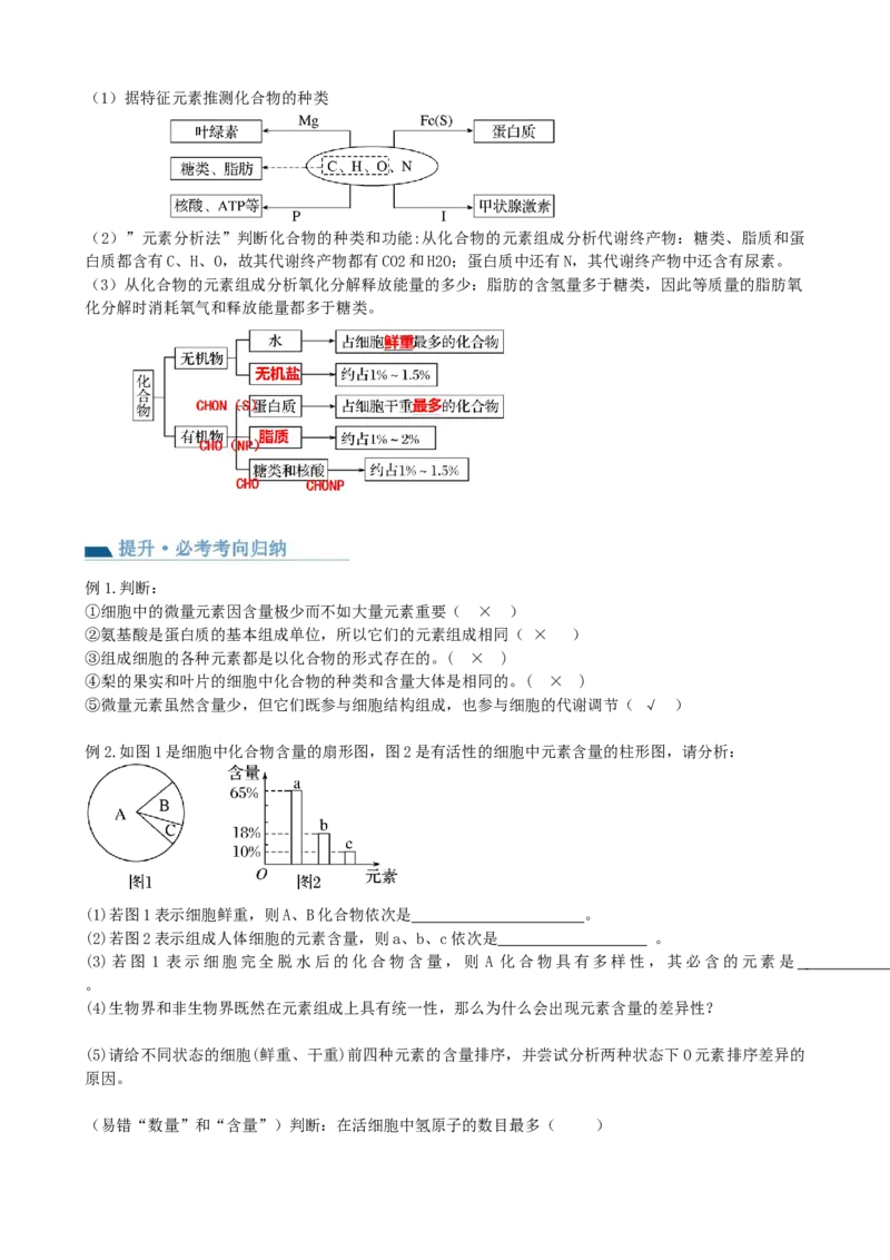 第2讲细胞中的元素和化合物（讲义）（学生版）_2024年新高考资料_1.2024一轮复习_2024年高考生物一轮复习讲练测（新教材新高考）