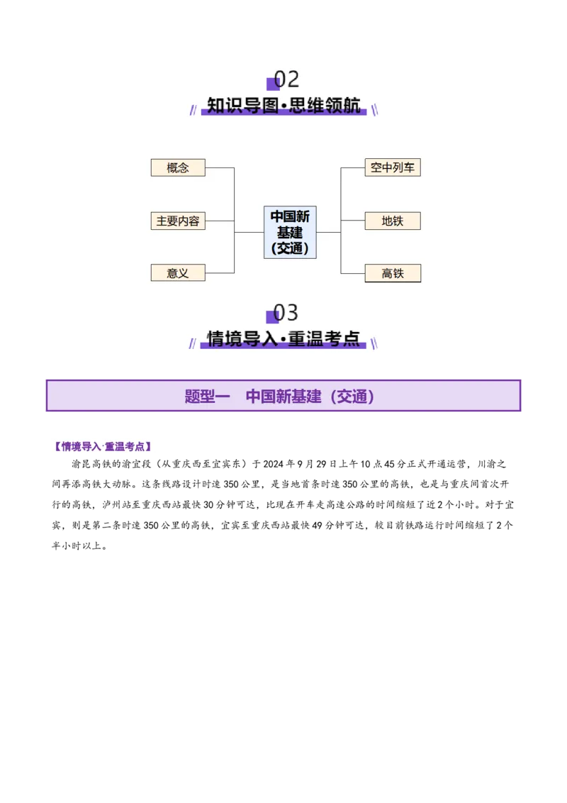 微专题中国新基建（交通）（讲义）（原卷版）_2025年新高考资料_二轮复习_01高考语文等多个文件_上好课2025年高考地理二轮复习讲练测（新高考通用）_第一部分专题突破