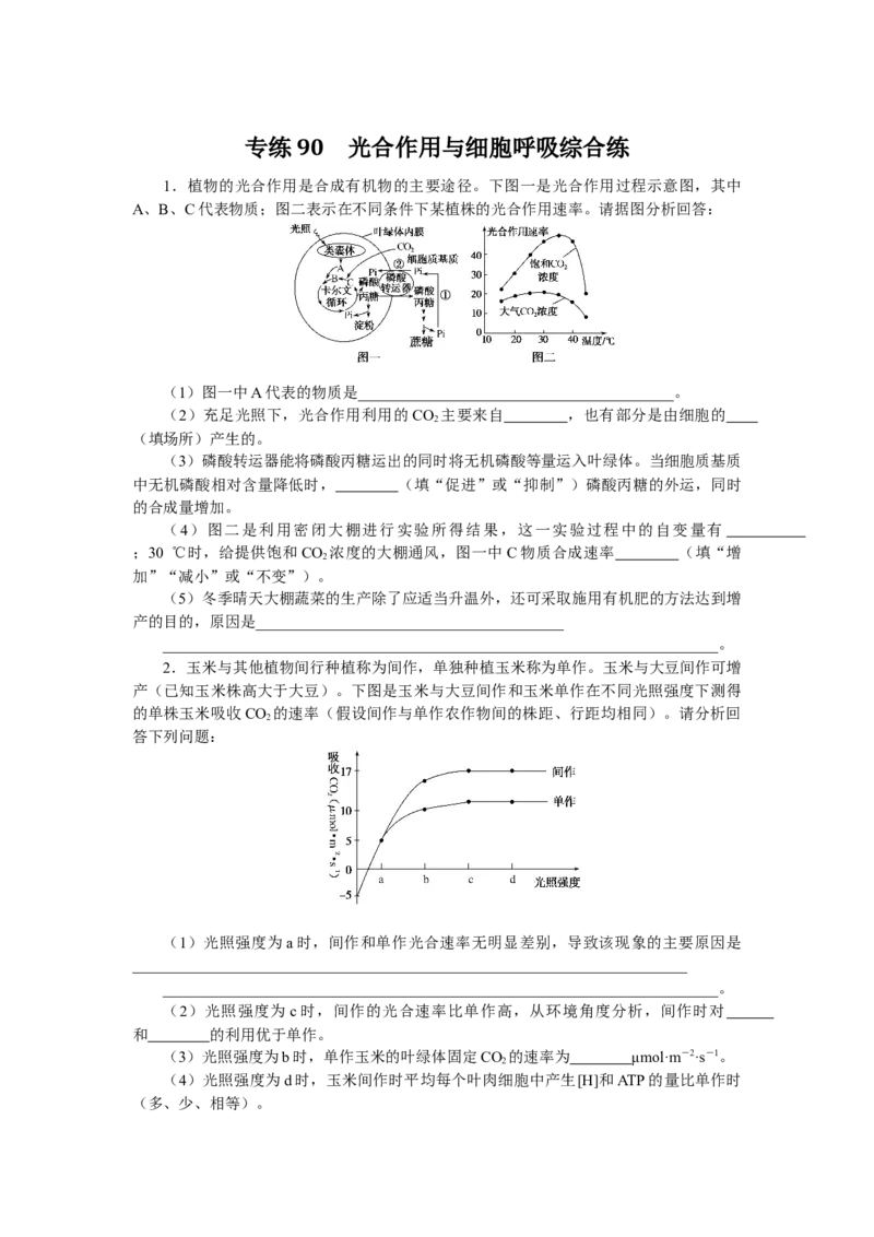 专练90　光合作用与细胞呼吸综合练_通用版（老高考）复习资料_2023年复习资料_专项复习_2023《微专题&middot;小练习》&middot;生物