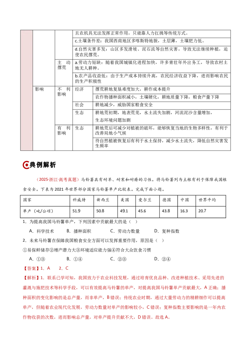 重难点09农业生产与粮食安全（解析版）_2025年新高考资料_二轮复习_2025年高三地理高考二轮复习专项提升（新高考通用）3405802_重点&middot;难点&middot;热点专练（分地区）_新高考通用