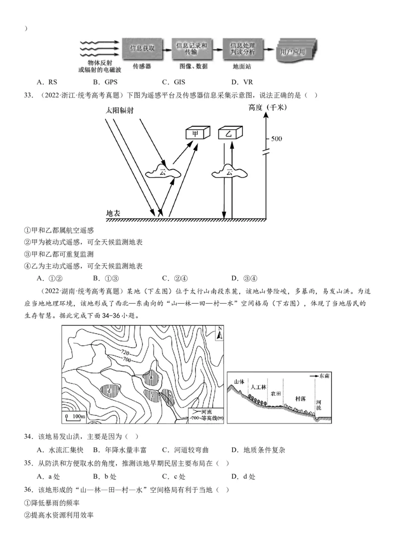 2024届高考一轮复习专题七自然灾害及其防治第二十一讲地理信息技术与防灾减灾（试卷版）_通用版（老高考）复习资料_2024年复习资料_专题训练