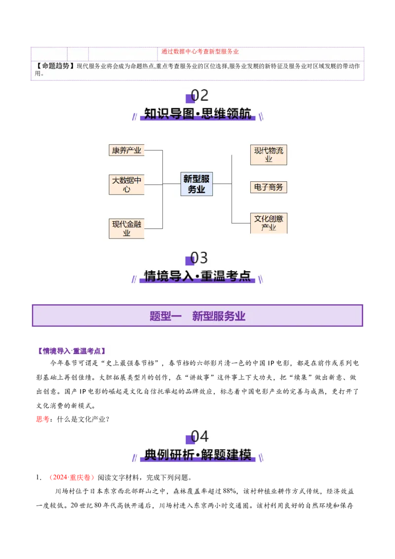 微专题新型服务业（讲义）（原卷版）_2025年新高考资料_二轮复习_01高考语文等多个文件_2025年高三地理高考二轮复习专项提升_二轮讲义