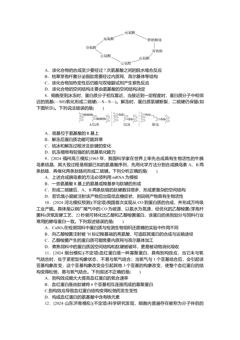 2025届高中生物学一轮复习检测案3　蛋白质是生命活动的主要承担者（含解析）_2025年新高考资料_一轮复习_2025届高中生物学一轮复习分层复习检测(含解析)