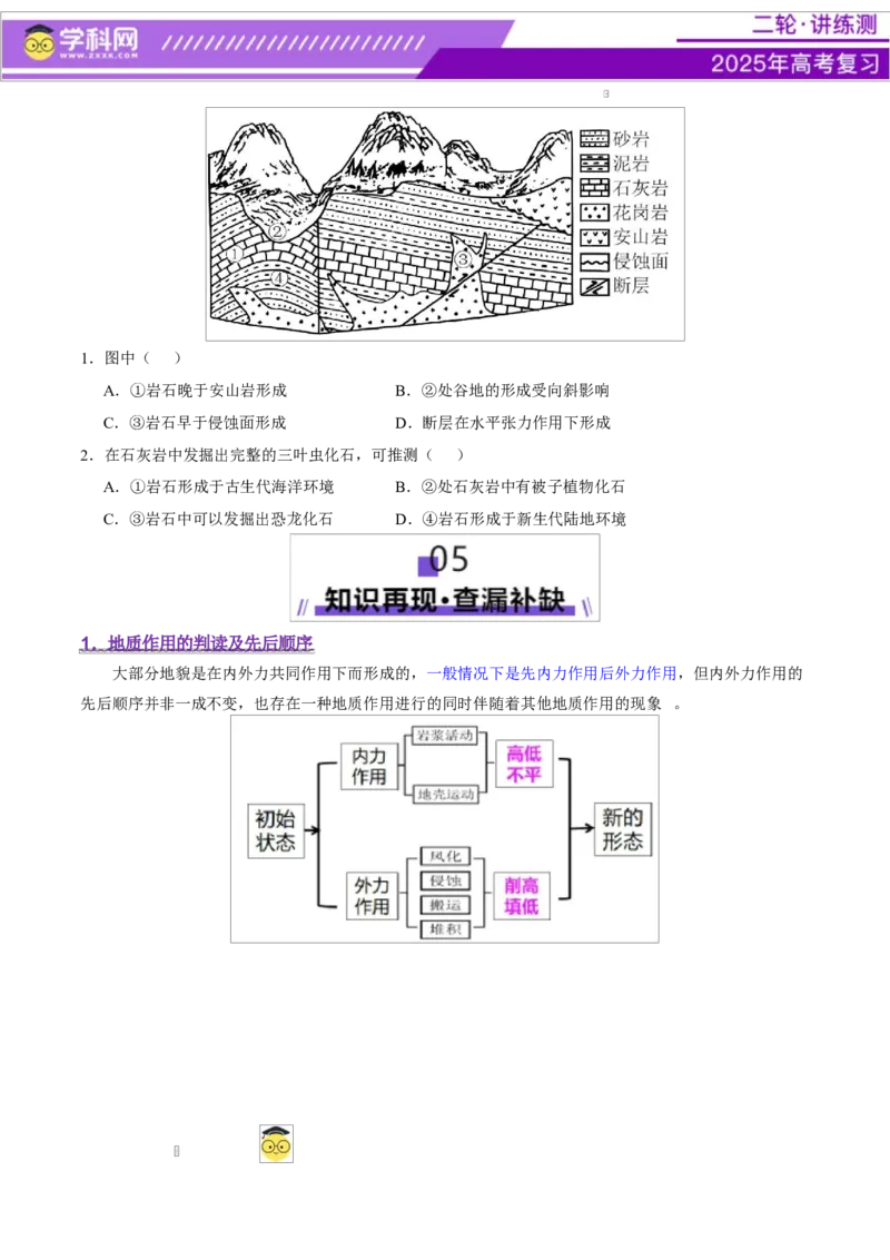 微专题地貌演化过程（讲义）（原卷版）_2025年新高考资料_二轮复习_上好课2025年高考地理二轮复习讲练测（新高考通用）3381954