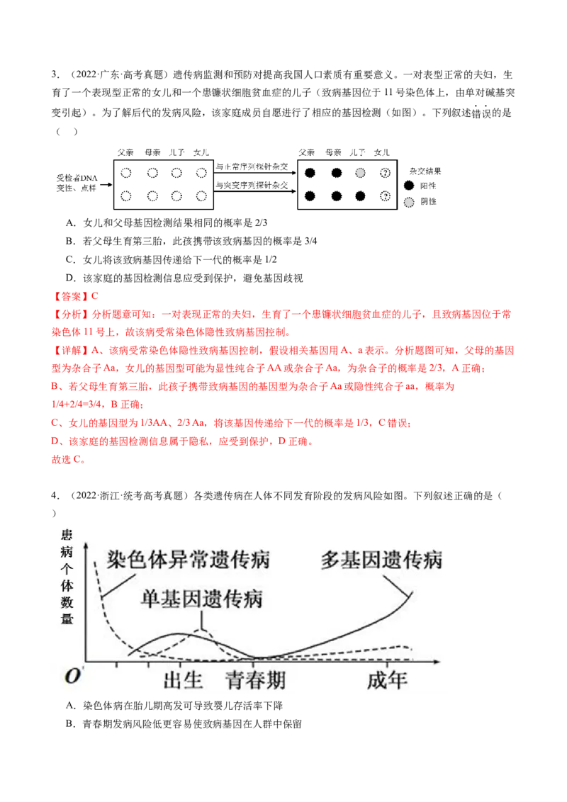 第18讲伴性遗传和人类遗传病（练习）（解析版）_2024年新高考资料_1.2024一轮复习_2024年高考生物一轮复习讲练测（新教材新高考）