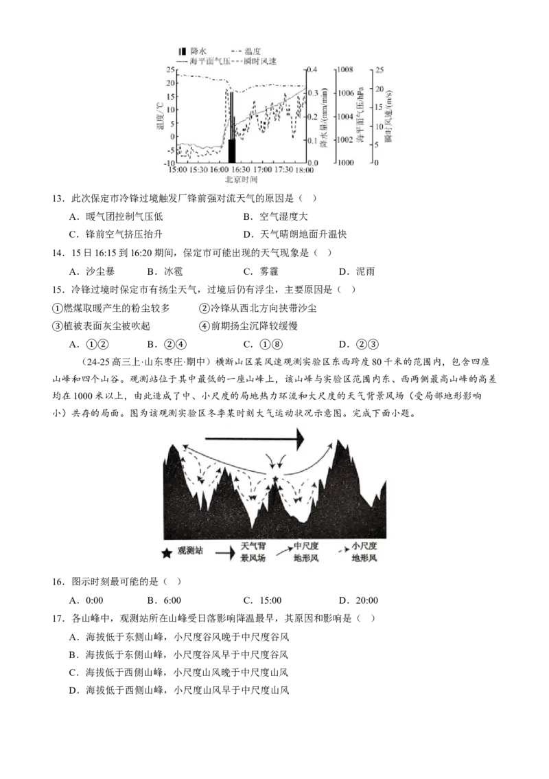 微专题雨雾云、风、副高、特殊天气系统和现象（练习）（原卷版）_2025年新高考资料_二轮复习_上好课2025年高考地理二轮复习讲练测（新高考通用）3381954