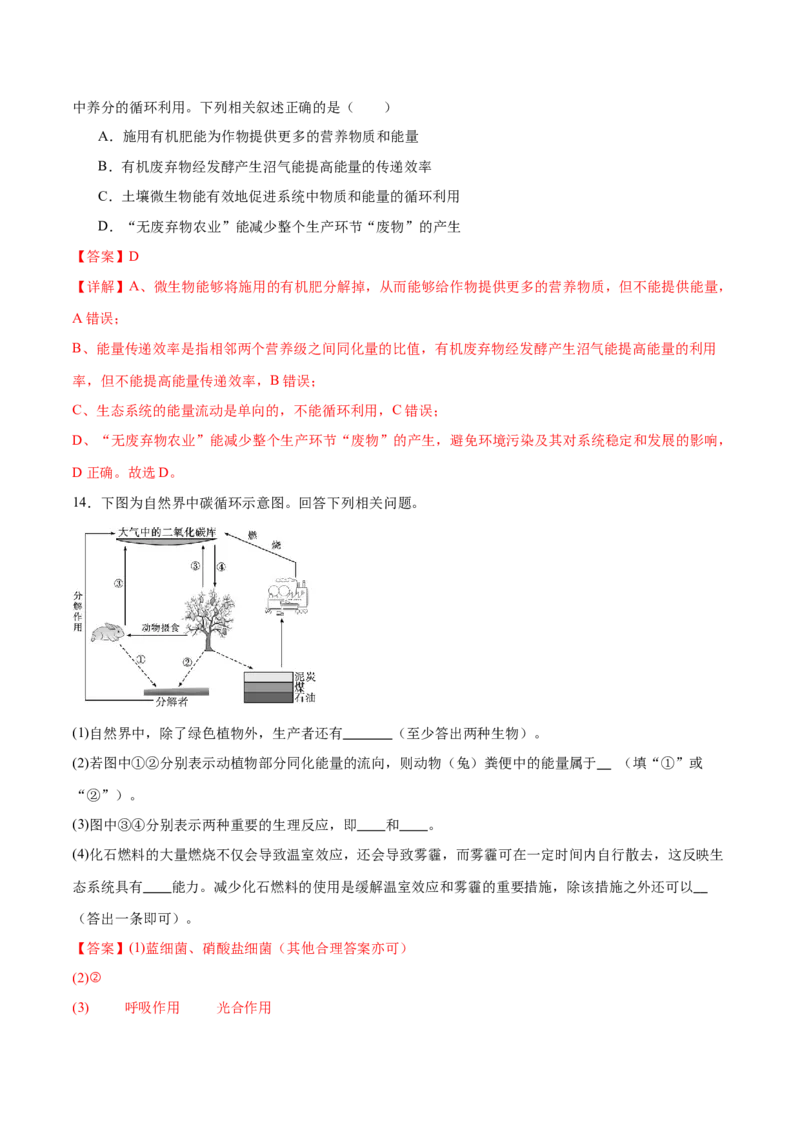 第15讲生态系统及人与环境（练习）（解析版）_2024年新高考资料_2.2024二轮复习_2024年高考生物二轮复习讲练测（新教材新高考）