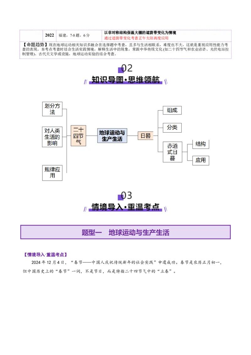 微专题地球运动与生产生活（讲义）（原卷版）_2025年新高考资料_二轮复习_2025年高三地理高考二轮复习专项提升（新高考通用）3405802_二轮讲义