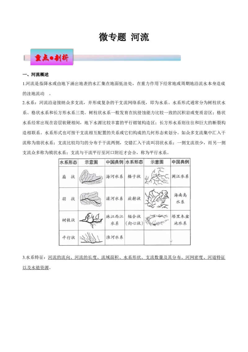 微专题河流（原卷版）_2025年新高考资料_二轮复习_01高考语文等多个文件_2025年高三地理高考二轮复习专项提升_微专题集成讲练