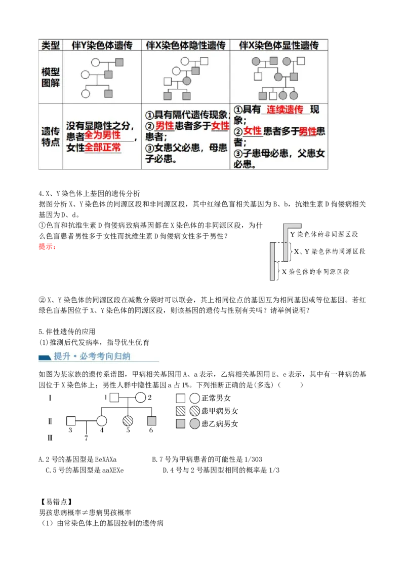 第18讲伴性遗传和人类遗传病（讲义）（学生版）_2024年新高考资料_1.2024一轮复习_2024年高考生物一轮复习讲练测（新教材新高考）