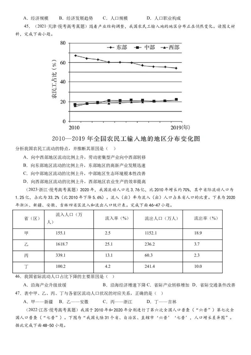 2024届高考一轮复习专题八人口第二十三讲人口迁移（试卷版）_通用版（老高考）复习资料_2024年复习资料_完备战2024年高考地理一轮复习考点帮（全国通用）_专题训练