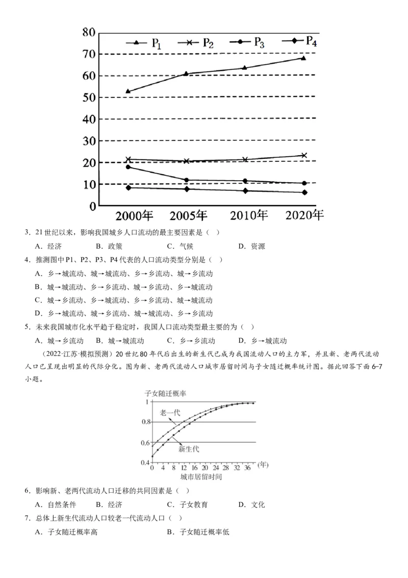 2024届高考一轮复习专题八人口第二十三讲人口迁移（试卷版）_通用版（老高考）复习资料_2024年复习资料_完备战2024年高考地理一轮复习考点帮（全国通用）_专题训练