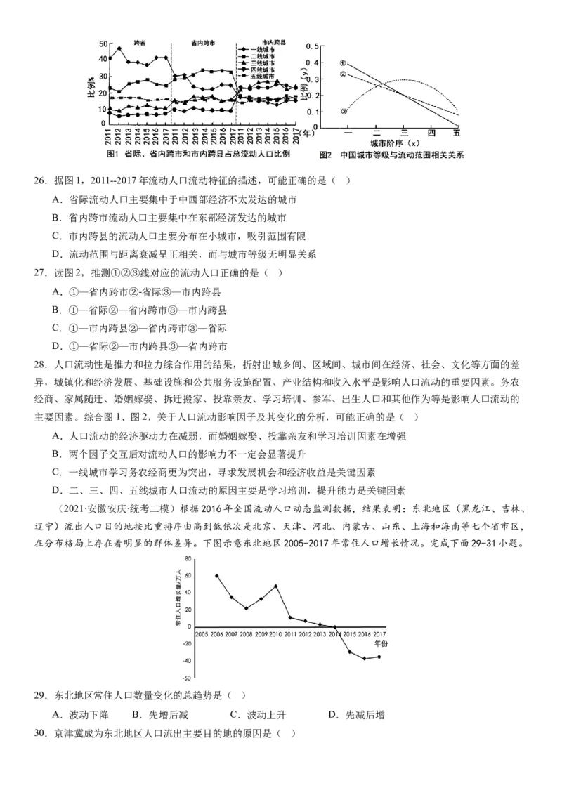 2024届高考一轮复习专题八人口第二十三讲人口迁移（试卷版）_通用版（老高考）复习资料_2024年复习资料_完备战2024年高考地理一轮复习考点帮（全国通用）_专题训练