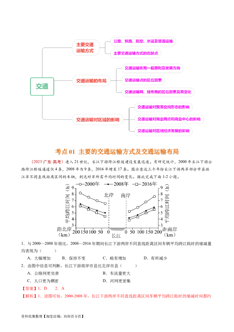 专题12交通-学易金卷：五年（2019-2023）高考地理真题分项汇编（解析版）_通用版（老高考）复习资料_2024年复习资料_完五年（2019-2023）高考地理真题分项汇编（全国通用）