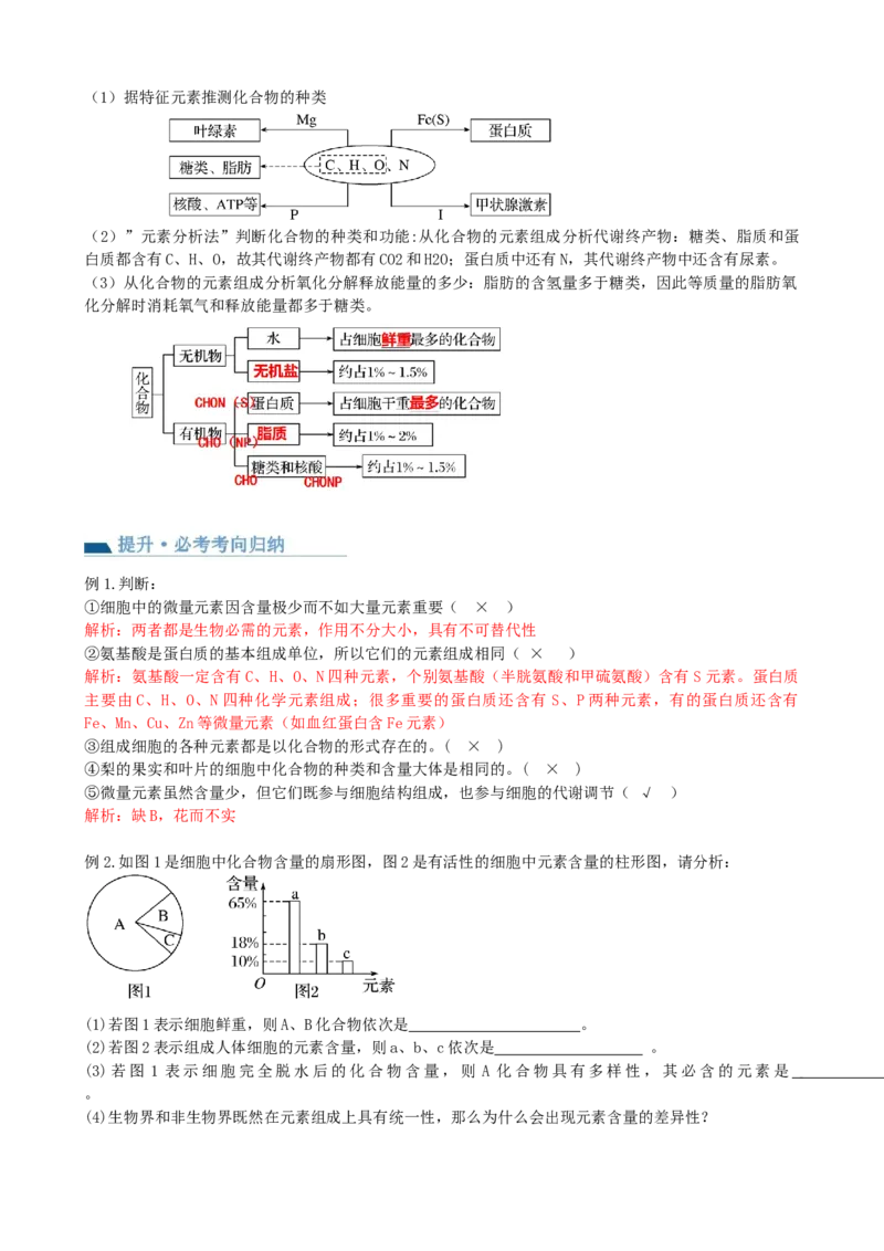 第2讲细胞中的元素和化合物（讲义）（教师版）_2024年新高考资料_1.2024一轮复习_2024年高考生物一轮复习讲练测（新教材新高考）