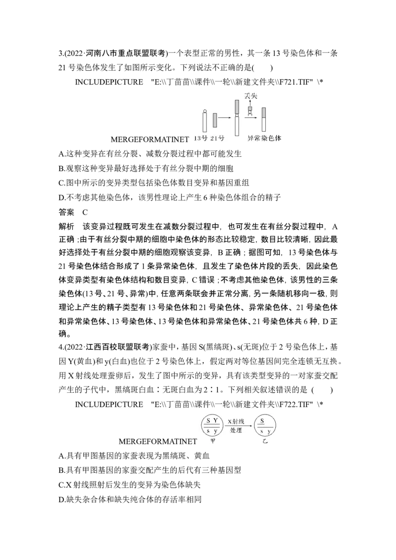 第20讲染色体变异_2024年新高考资料_1.2024一轮复习_2024年高考生物一轮复习讲义（新人教版）_另附1套Word版题库_必修2_第七单元生物的变异和进化