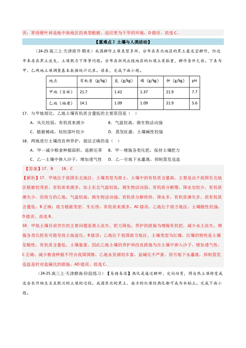 重难点09植被、土壤与人类活动（解析版）_2025年新高考资料_二轮复习_01高考语文等多个文件_2025年高三地理高考二轮复习专项提升_重点&middot;难点&middot;热点专练（分地区）_天津专用