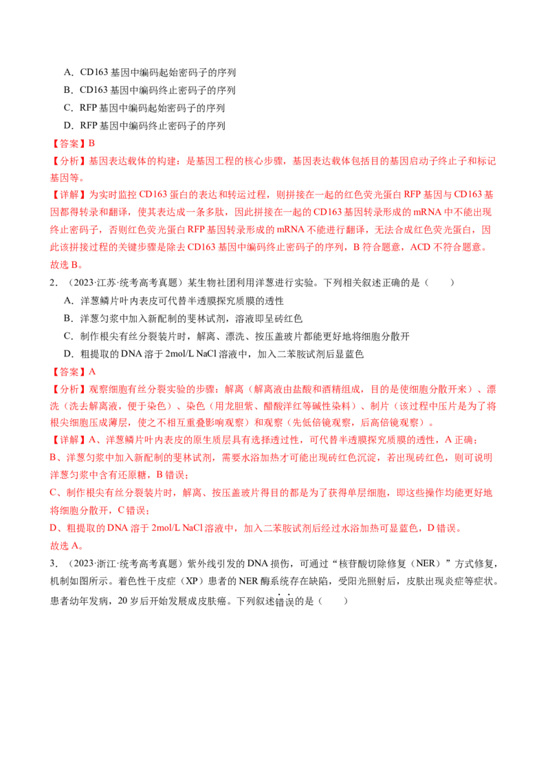 第43讲基因工程（练习）（解析版）_2024年新高考资料_1.2024一轮复习_2024年高考生物一轮复习讲练测（新教材新高考）