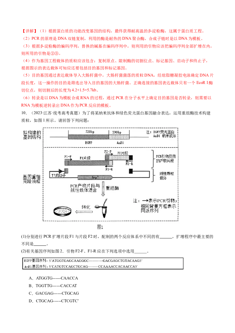 第43讲基因工程（练习）（解析版）_2024年新高考资料_1.2024一轮复习_2024年高考生物一轮复习讲练测（新教材新高考）