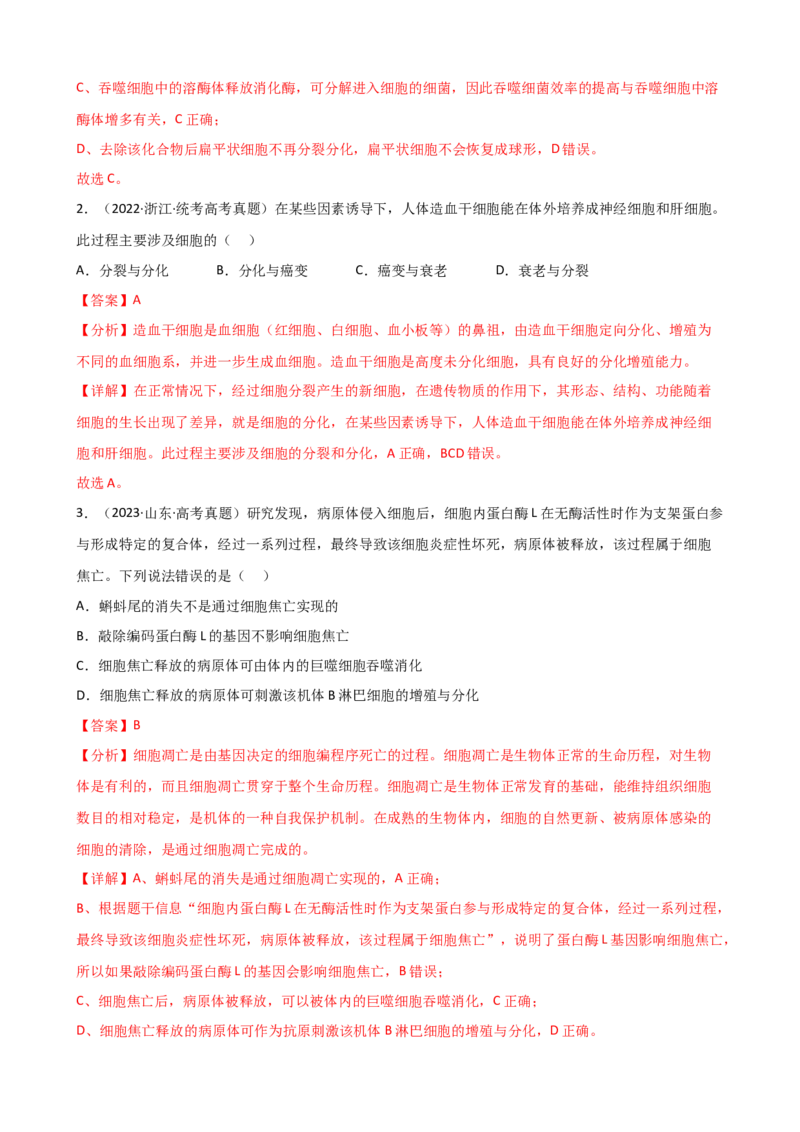 第14讲细胞的分化、衰老、死亡和癌变（讲义）（教师版）_2024年新高考资料_1.2024一轮复习_2024年高考生物一轮复习讲练测（新教材新高考）