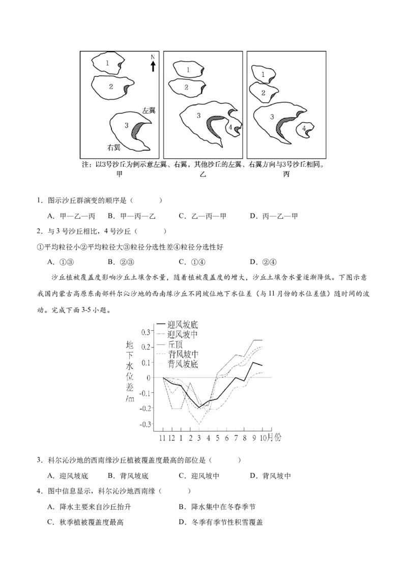 微专题沙丘的形成原因分析（原卷版）_2025年新高考资料_二轮复习_01高考语文等多个文件_2025年高三地理高考二轮复习专项提升_微专题集成讲练