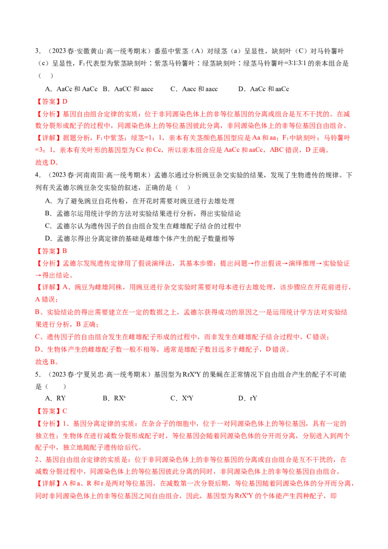第17.1讲基因的自由组合定律（练习）（解析版）_2024年新高考资料_1.2024一轮复习_2024年高考生物一轮复习讲练测（新教材新高考）