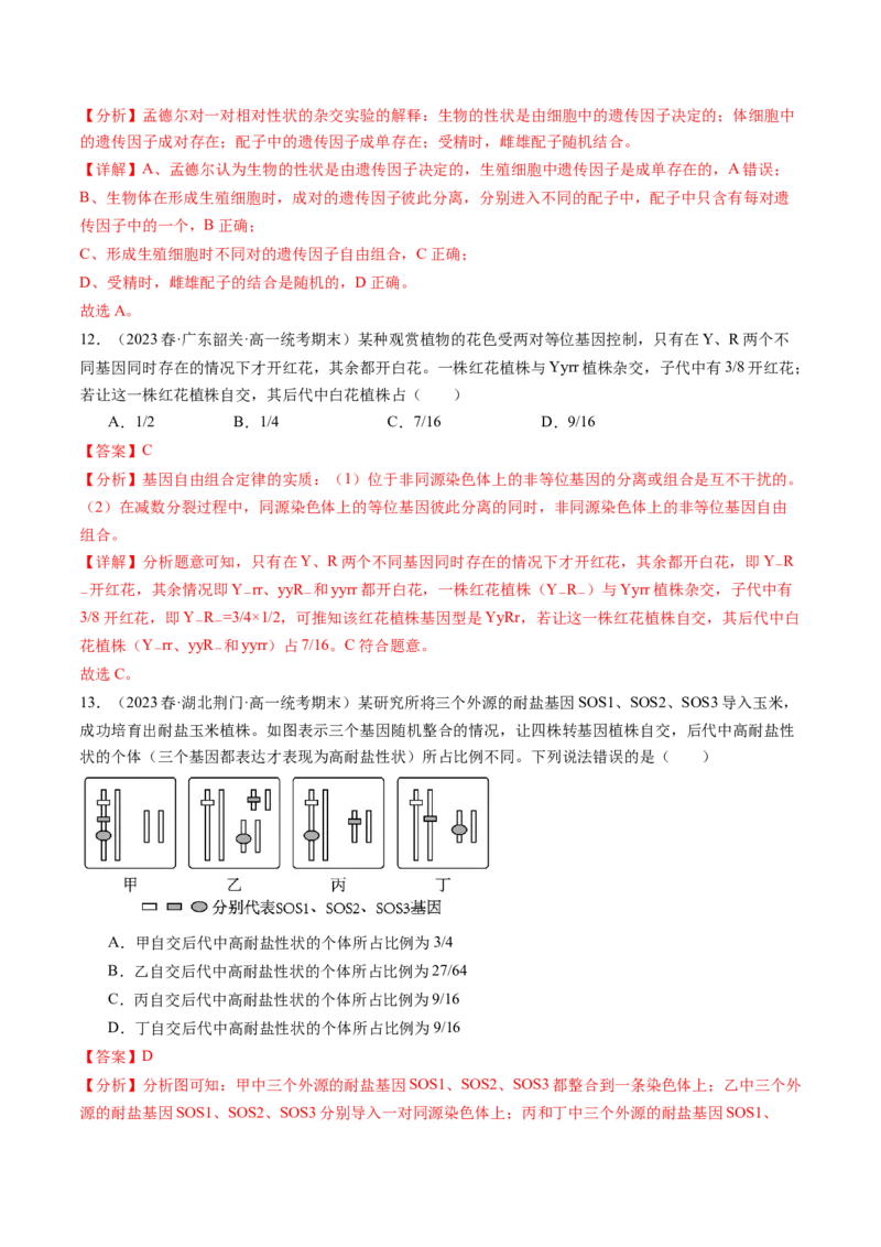 第17.1讲基因的自由组合定律（练习）（解析版）_2024年新高考资料_1.2024一轮复习_2024年高考生物一轮复习讲练测（新教材新高考）