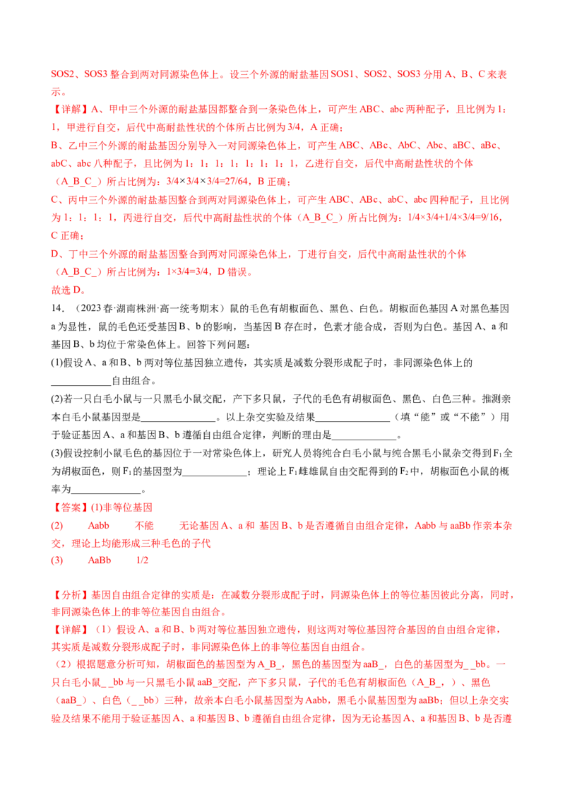 第17.1讲基因的自由组合定律（练习）（解析版）_2024年新高考资料_1.2024一轮复习_2024年高考生物一轮复习讲练测（新教材新高考）