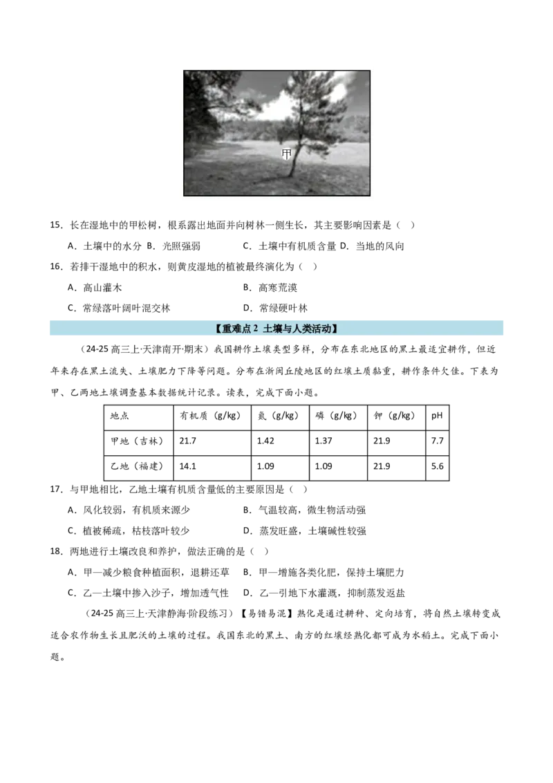 重难点09植被、土壤与人类活动（原卷版）_2025年新高考资料_二轮复习_01高考语文等多个文件_2025年高三地理高考二轮复习专项提升_重点&middot;难点&middot;热点专练（分地区）_天津专用