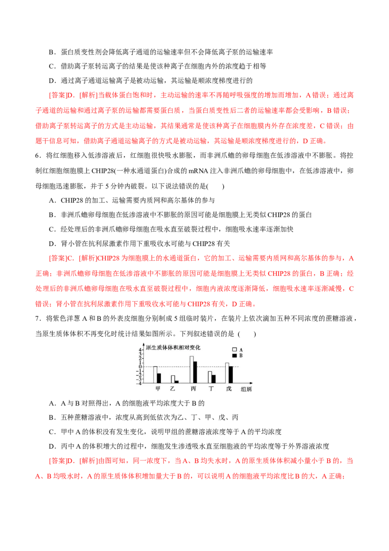 GKSW150_第6讲细胞的物质输入和输出-备战2022年高考生物一轮复习精品讲义（人教版）(解析版)_新高考复习资料_2022年新高考复习资料_备战2022新高考生物一轮复习精品讲义（人教版）