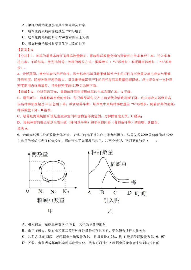 第33讲种群及其动态（练习）（解析版）_2024年新高考资料_1.2024一轮复习_2024年高考生物一轮复习讲练测（新教材新高考）