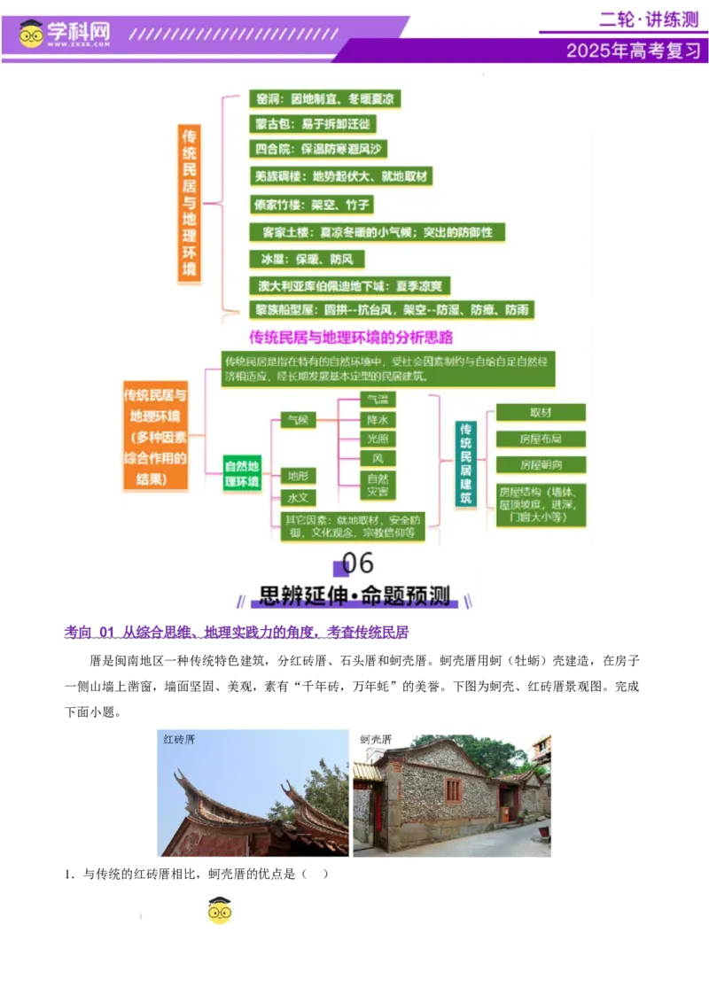 微专题传统文化和民居（讲义）（原卷版）_2025年新高考资料_二轮复习_上好课2025年高考地理二轮复习讲练测（新高考通用）3381954