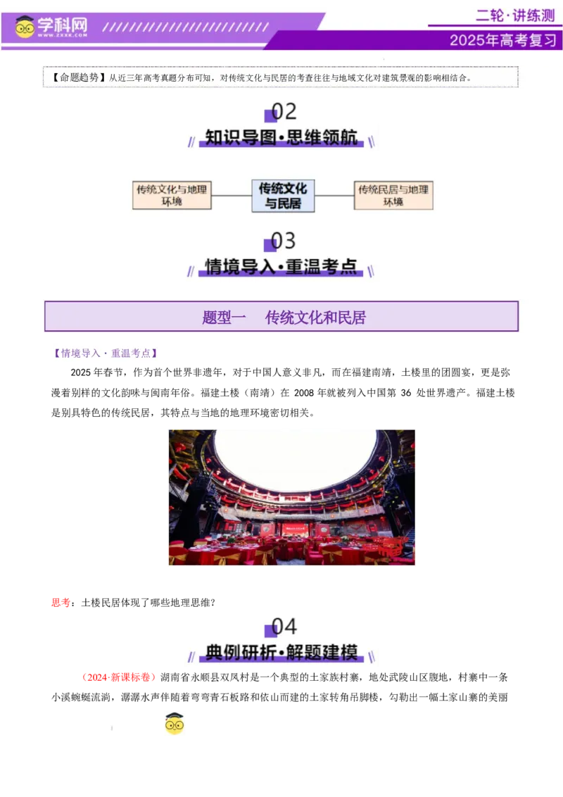 微专题传统文化和民居（讲义）（原卷版）_2025年新高考资料_二轮复习_上好课2025年高考地理二轮复习讲练测（新高考通用）3381954