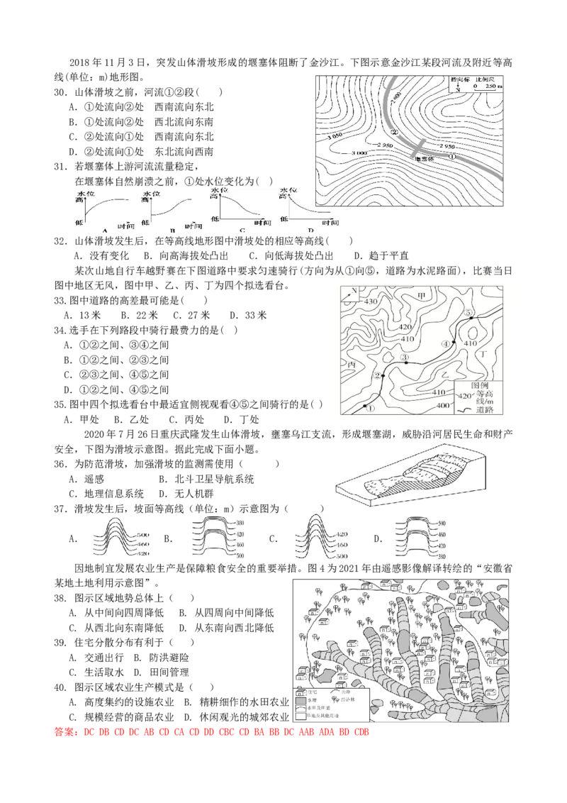 第2讲：等高线地形图（答案在最后一行，无解析）_通用版（老高考）复习资料_2024年复习资料_2024届高考地理一轮复习配套练习小题狂练（答案在最后一行，无解析）