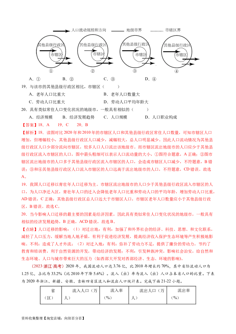 专题08人口-学易金卷：五年（2019-2023）高考地理真题分项汇编（解析版）_通用版（老高考）复习资料_2024年复习资料_完五年（2019-2023）高考地理真题分项汇编（全国通用）