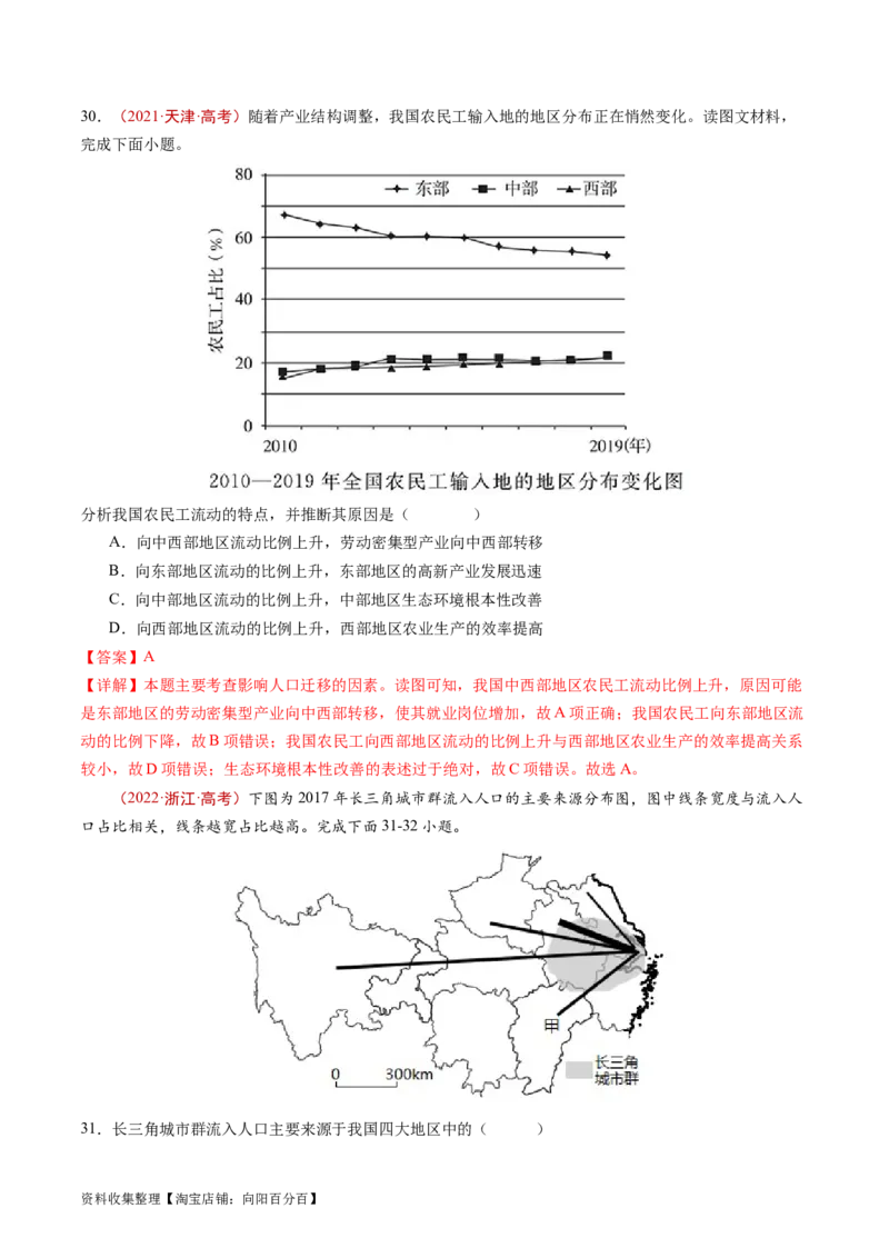 专题08人口-学易金卷：五年（2019-2023）高考地理真题分项汇编（解析版）_通用版（老高考）复习资料_2024年复习资料_完五年（2019-2023）高考地理真题分项汇编（全国通用）