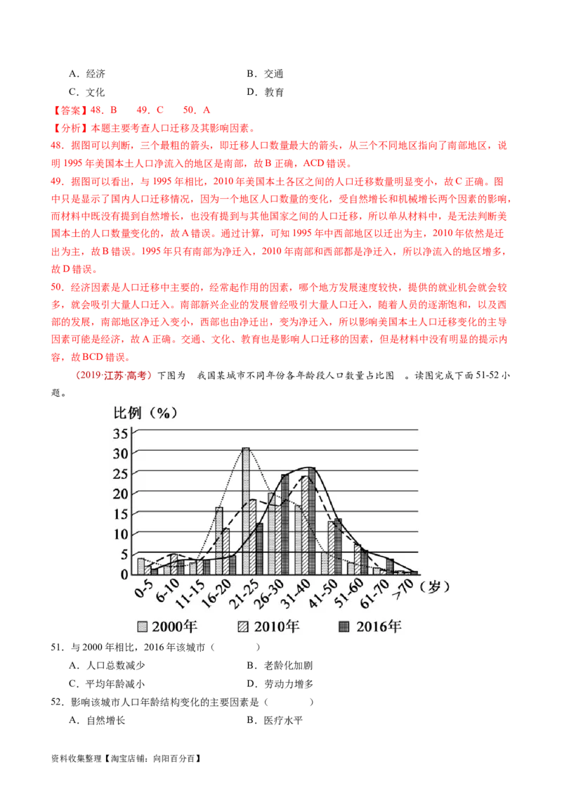 专题08人口-学易金卷：五年（2019-2023）高考地理真题分项汇编（解析版）_通用版（老高考）复习资料_2024年复习资料_完五年（2019-2023）高考地理真题分项汇编（全国通用）