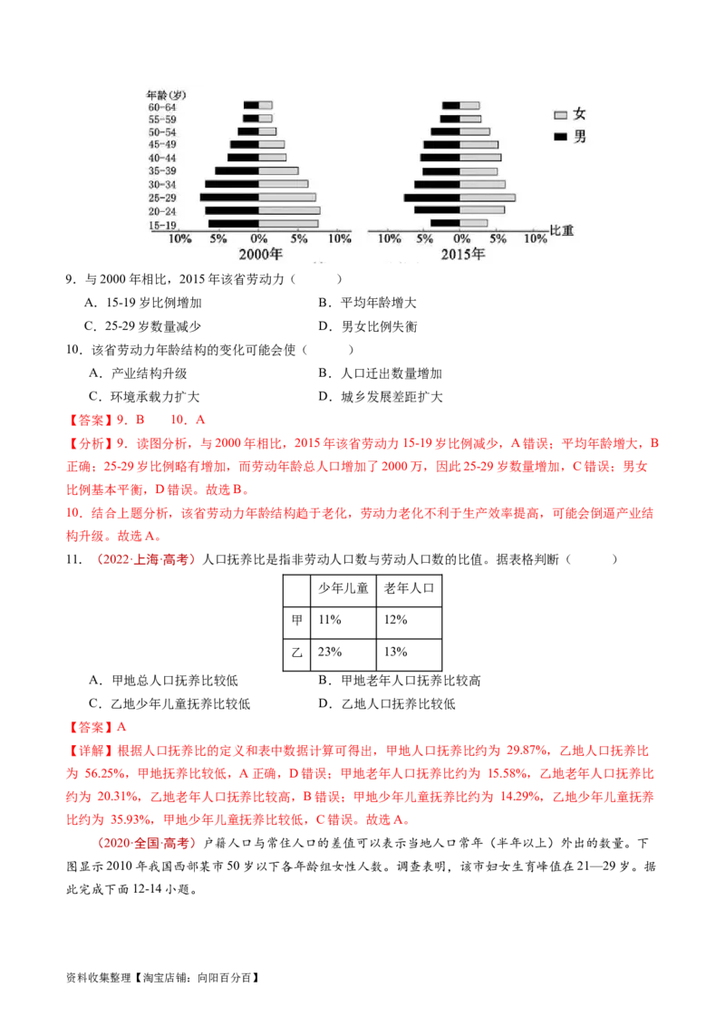 专题08人口-学易金卷：五年（2019-2023）高考地理真题分项汇编（解析版）_通用版（老高考）复习资料_2024年复习资料_完五年（2019-2023）高考地理真题分项汇编（全国通用）