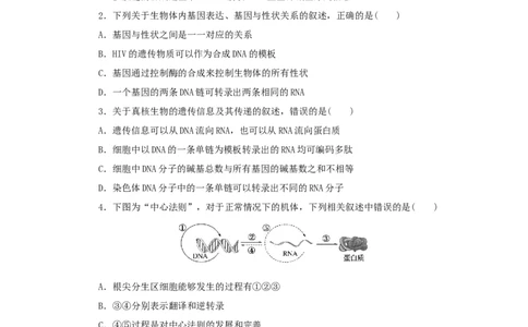 2023版新教材高考生物微专题小练习专练51基因表达与性状的关系202208091219_通用版（老高考）复习资料_2023年复习资料_一轮复习_2023届高考生物一轮微专题100练