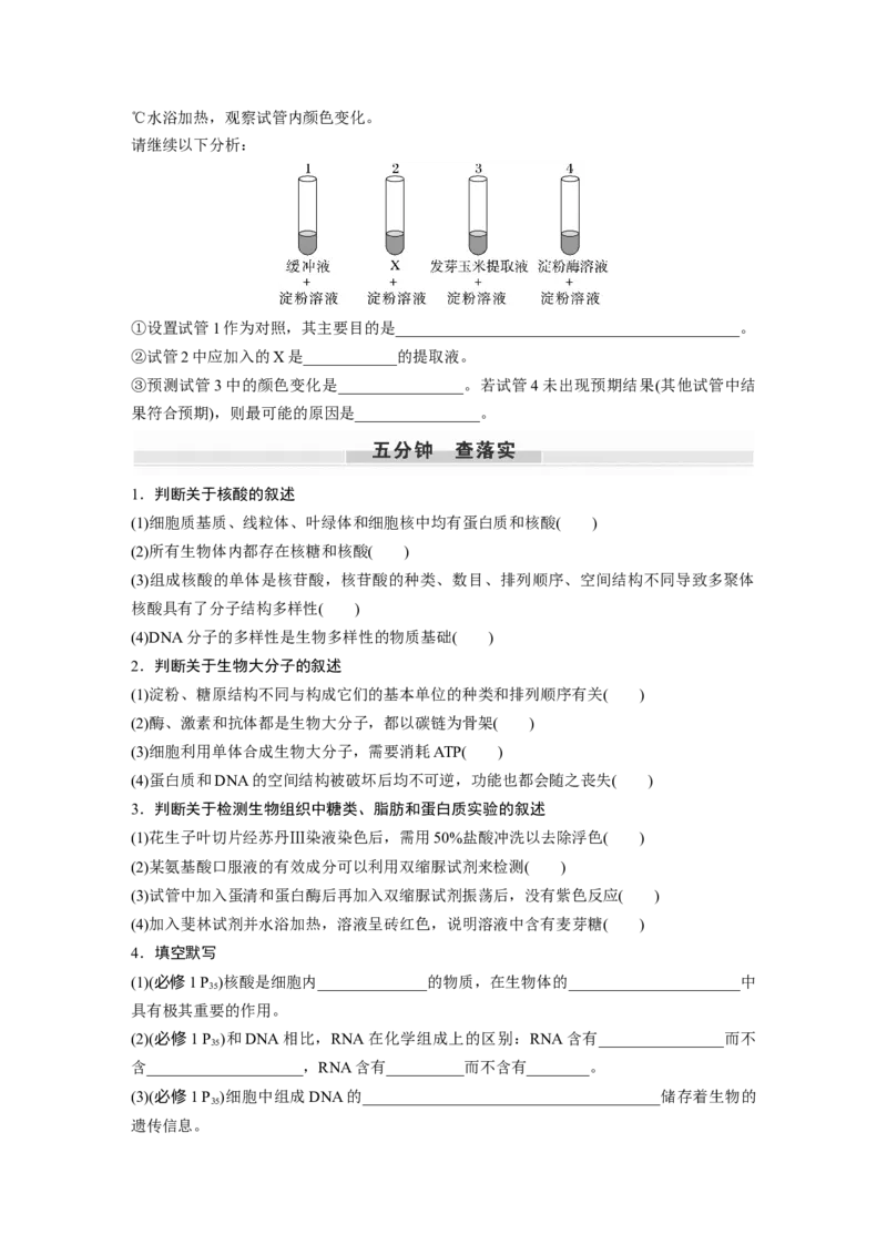 第1单元　第4课时　核酸是遗传信息的携带者、有机物的鉴定_2024年新高考资料_1.2024一轮复习_2024年高考生物一轮复习讲义（新人教版）_学生版在此文件夹_大一轮复习讲义