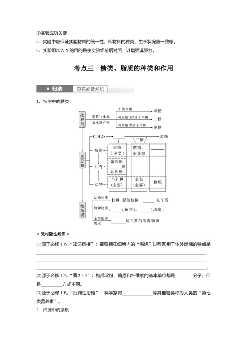 第1单元　第2课时　细胞中的无机物、糖类和脂质_2024年新高考资料_1.2024一轮复习_2024年高考生物一轮复习讲义（新人教版）_学生版在此文件夹_大一轮复习讲义